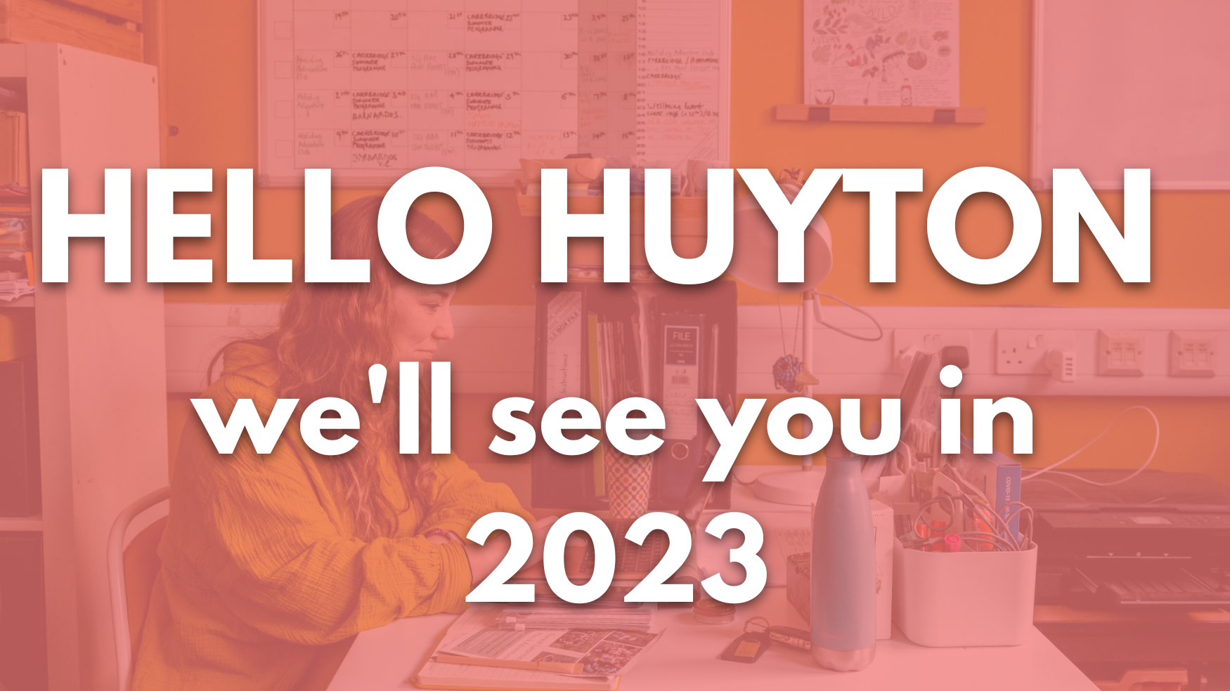 an image of someone in a studio space wih the words 'hello huyton we'll see you in 2023'
